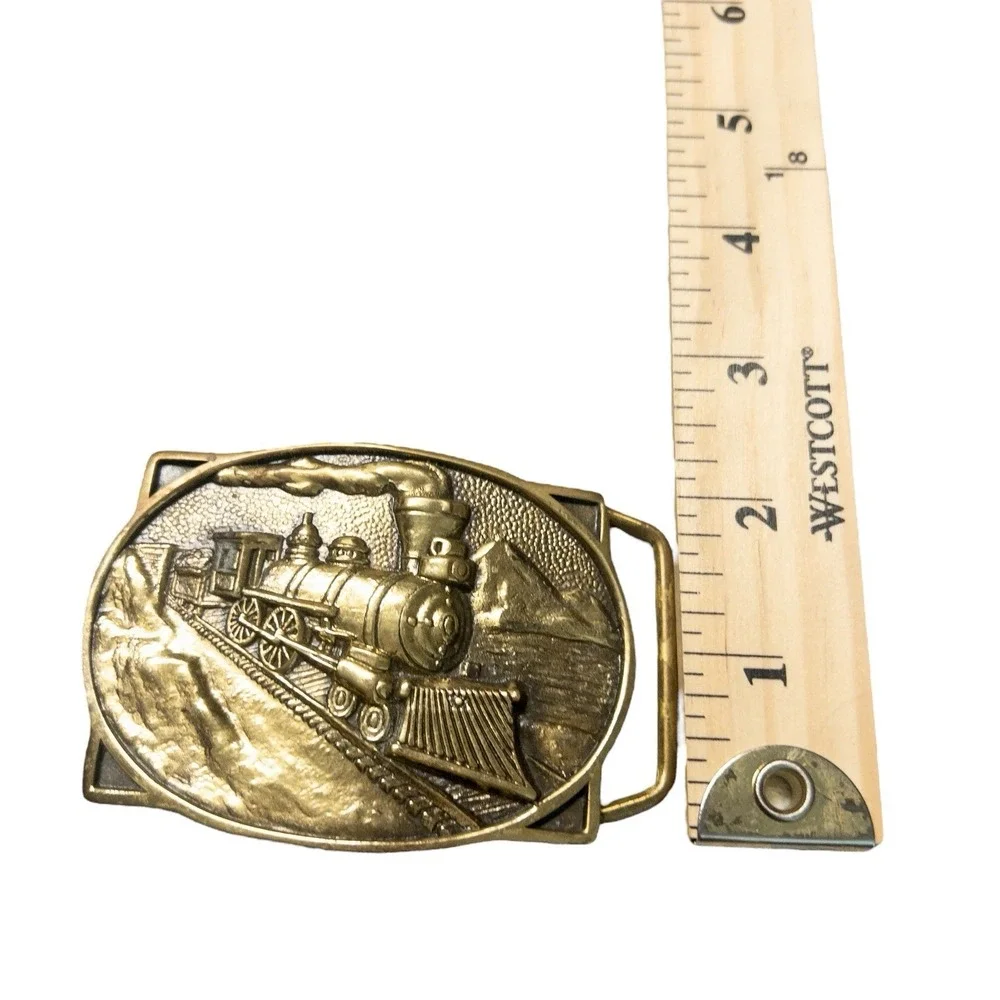 1970s BTS Solid Brass Train Locomotive Engine Belt Buckle Vintage Made‎ In USA